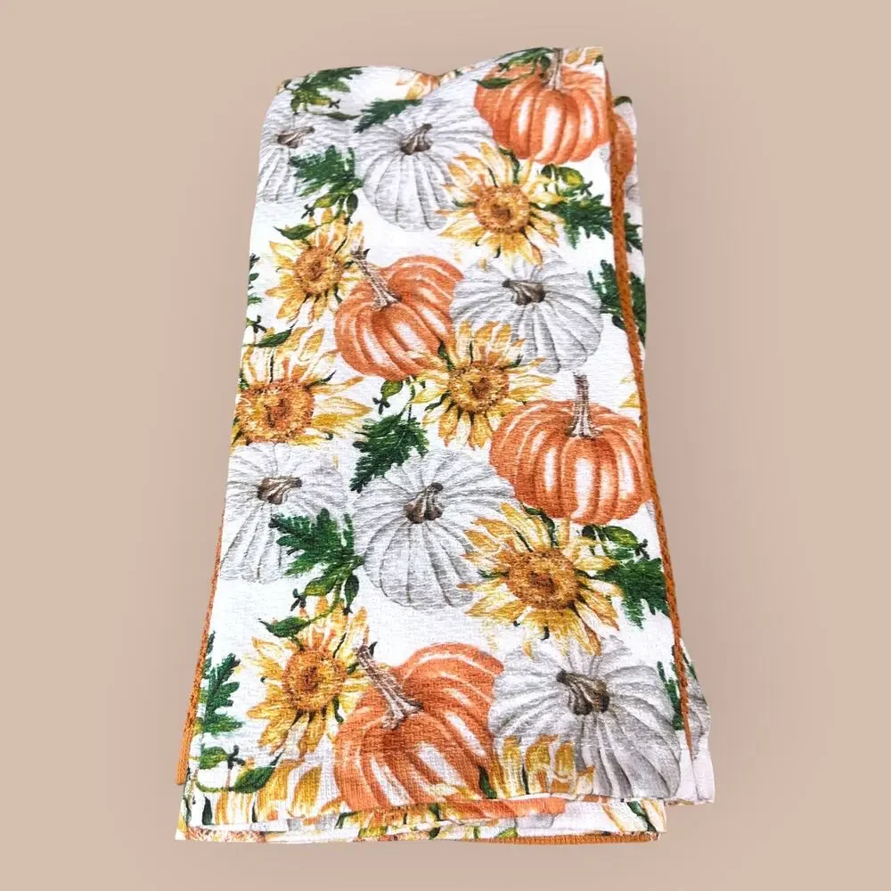 Cupcakes and Cashmere Set of 3 Fall/Harvest Pumpkin Kitchen Towels NWT